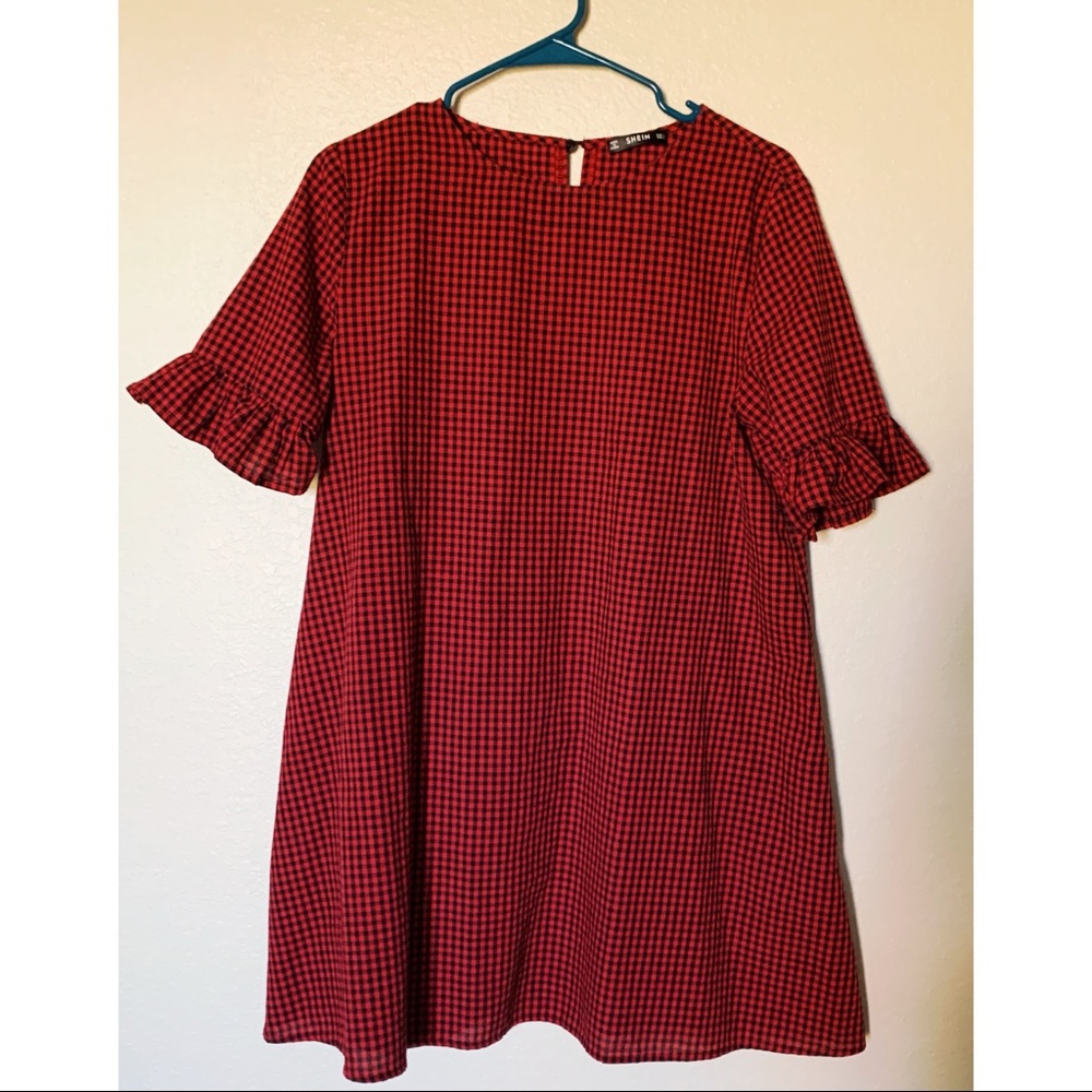 Gingham Red Dress Knee length Size Large